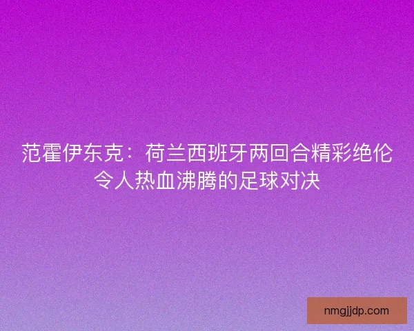 范霍伊东克:荷兰西班牙两回合精彩绝伦令人热血沸腾的足球对决 范霍伊东克:荷兰西班牙两回合精彩绝伦令人热血沸腾的足球对决